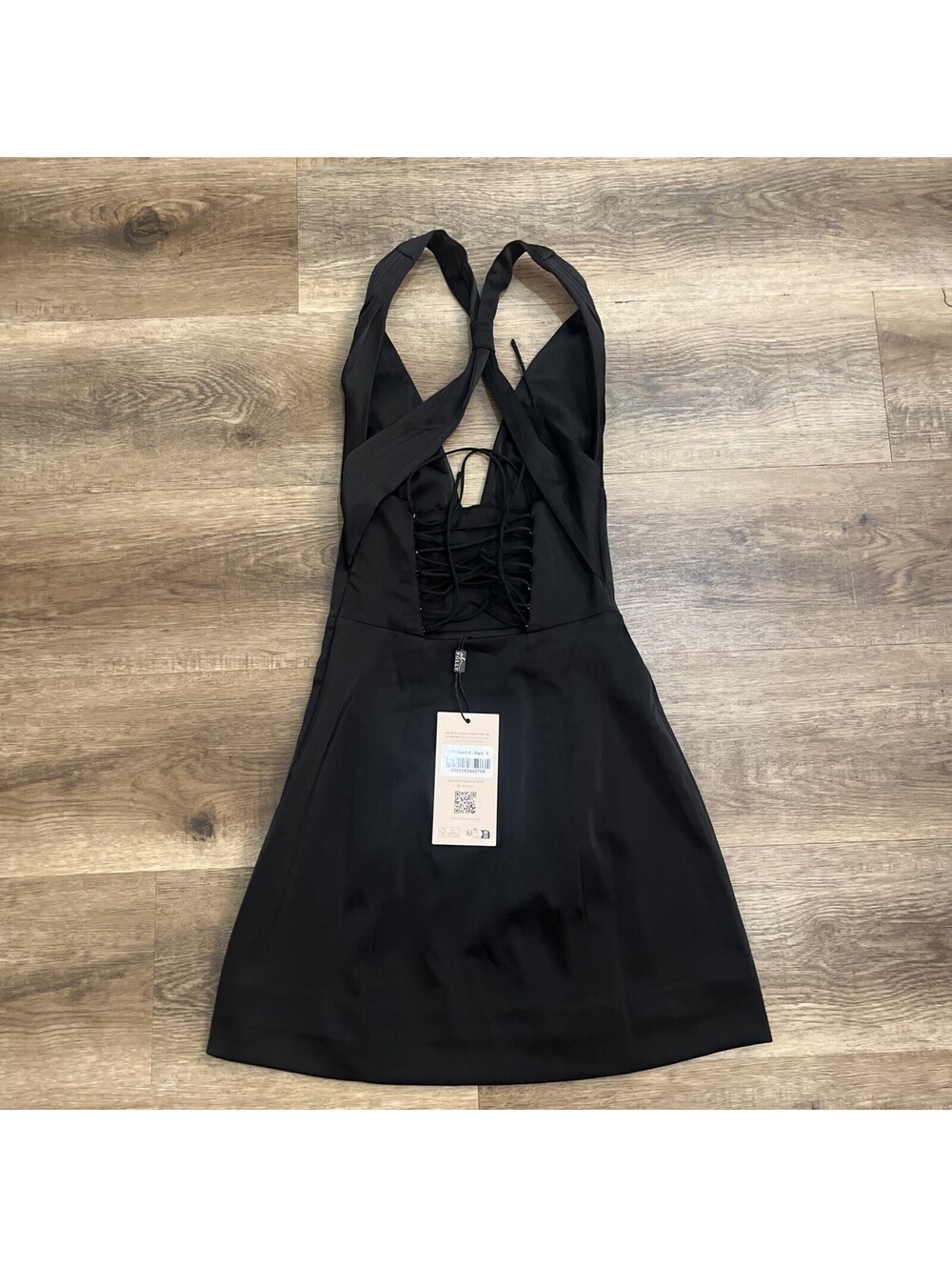 Oh Polly Carlotta Black Satin V-Neck Mini Dress US size 2,Sleeveless Zip Closure